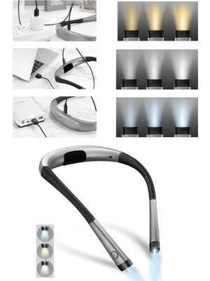 Asfal Şarjlı Boyun Tipi LED Okuma Lambası, 3 Işık Modu, 6 Parlaklık, Type-C, Göz Yormaz
