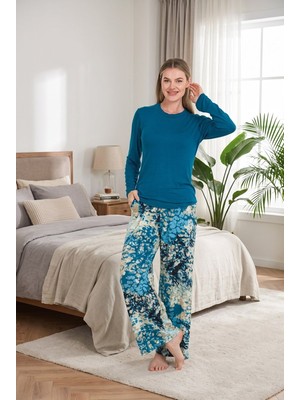 Beruflic Kadın Viskon Desenli Geniş Paça Yumuşak Dokulu 2'li Pijama Takımı Under Moda