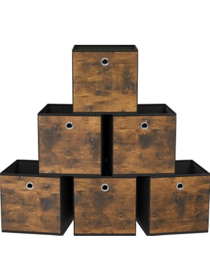Songmics Songmıcs Saklama Kutusu, 6'lı Set, Düzenleme Kutuları, Dokusuz Kumaş, Katlanır Kutu, 26 x 26 x 28 Cm, Kumaş Kutu, Küp Raf Için, Kıyafet Düzenleyici, Vintage Kahverengi-Siyah RFB126B01