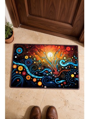 Painted Anarchy Turuncu Mavi Soyut Dalgalar Desenli 999 Kapı Önü Paspası 40X60 cm Kaymaz Tabanlı Dekoratif