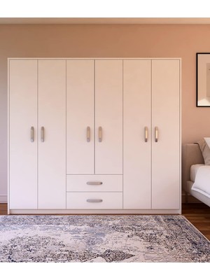Metalia GM0066 Linda 6 Kapaklı 2 Çekmeceli Gardrop Dolap Beyaz
