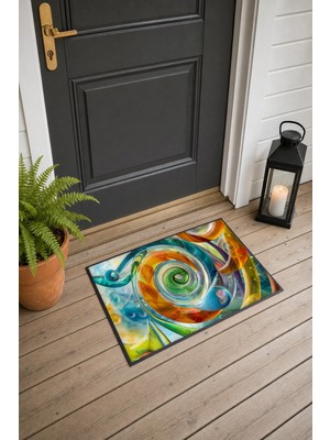Painted Anarchy Renkli Spiral Dansı Desenli 860 Kapı Önü Paspası 40X60 cm Kaymaz Tabanlı Dekoratif