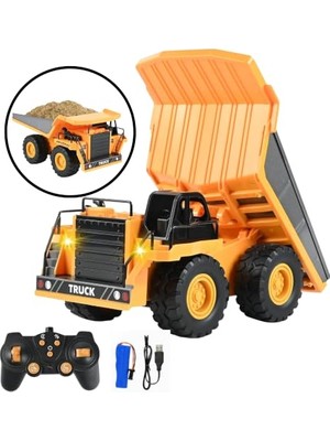 Oyuncak Uzaktan Kumandalı 4x4 Metal Kasa Damperli Kamyon Şarjlı Rc Iş Makinesi Işıklı Sesli Oyuncak 21 cm