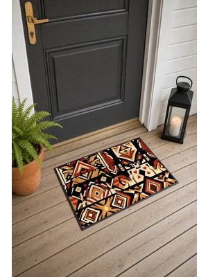 Painted Anarchy Kahverengi Krem Afrika Kilim Desenli Kapı Önü Paspası 40X60 cm Kaymaz Tabanlı Dekoratif