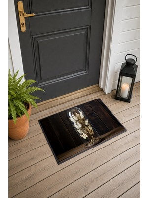 Painted Anarchy Beyaz Kelebek Bahçesi Desenli 495 Kapı Önü Paspası 40X60 cm Kaymaz Tabanlı Dekoratif