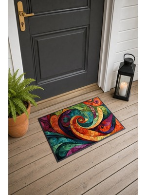 Painted Anarchy Renkli Spiral Dansı Desenli 944 Kapı Önü Paspası 40X60 cm Kaymaz Tabanlı Dekoratif