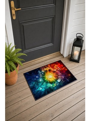 Painted Anarchy Renkli Geometrik Patırtı Desenli Kapı Önü Paspası 40X60 cm Kaymaz Tabanlı Dekoratif