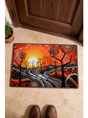 Painted Anarchy Kırmızı Siyah Doğa Manzarası Desenli Kapı Önü Paspası 40X60 cm Kaymaz Tabanlı Dekoratif