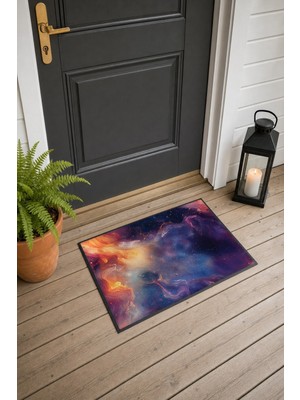 Painted Anarchy Lacivert Turuncu Galaksi Nebula Desenli Kapı Önü Paspası 40X60 cm Kaymaz Tabanlı Dekoratif