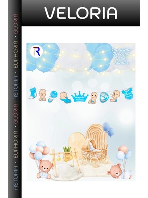 Veloria Premium Bebek Hediyesi Doğum Günü Duvar Süsü Hoşgeldin Bebeğim Mavi Dekoratif Banner