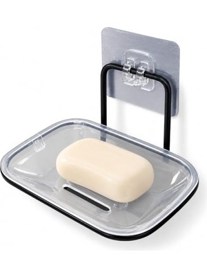 Orret Home Duvara Yapışkanlı Sabunluk, Metal Askılı Katı Sabunluk 17X9X10 Cm, Delme Gerektirmeyen Duvara Monte Şeffaf,su Tahliyeli Drenajlı Banyo Duş Mutfak Sabun Tutucu Siyah