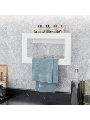 Lmz Mutfak Havlusu Tutma, Banyo Havlu Stantları, Raflı Sıvı Sabunluk El Havluları Asacağı, Bulaşık Bezleri Askısı Mutfak, Saç Kurutma Havluları Askısı (Metal, Beyaz)