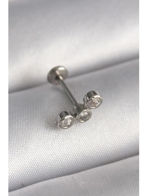 Zirkon Taşlı Çelik Tragus Piercing 6mm 1.2mm Kalınlık