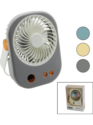 Wisipi Işıklı Mini Fan Masa Üstü USB Şarjlı 2in1 Kulp=taşıma - Duruş 3 Kademe Hız 15.5X12CM BJJ-565