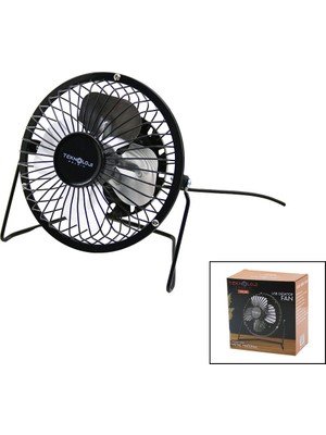 Wisipi USB - Mini Fan Metal Kasa - AYAK=360 Derece Masa Üstü Vantilatör 4-Metal Pervane 13.5X11X15CM5V-2.5W