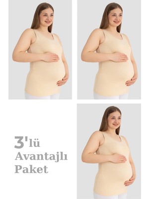 Veloria Kullanışlı Alternatif Anne Hamile Atlet Kalın Askılı Pamuklu Likralı Esnek Ten 3'lü Paket