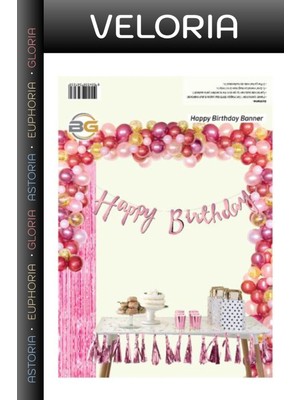 Veloria Özel Üretim Mekan Süsü Doğum Günü Dekor Kaligrafi Happy Brithday Pembe Banner