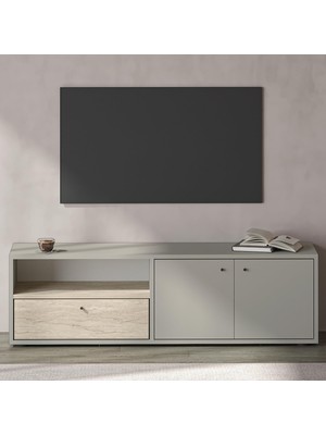 Myg Plus Pao Kapaklı Minimal Tv Sehpası – 136 cm Gri/traverten