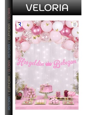 Veloria Delux Serisi Kutlama Parti Ürünü Duvar Süsü Hoşgeldin Bebeğim Pembe Kaligrafi Banner