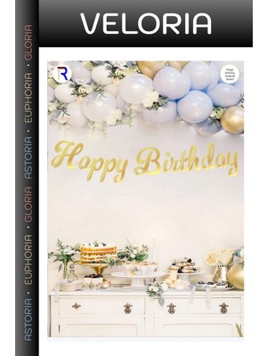 Veloria Premium Süs Etkinlik Kutlama Ürünü Happy Birthday Gold Kaligrafi Banner