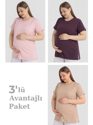 Veloria Premium Kombin Hafif Antrenman Aktivite Pamuklu Kısa Kollu Hamile Tişört 3'lü Paket