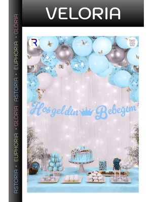Veloria Özel Seri Parti Süsü Askılı Süs Bebek Partisi Hoşgeldin Bebeğim Mavi Kaligrafi Banner