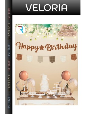 Veloria Premium Parti Süsleri Alışveriş Farkli Tasarim Happy Birthday Çikolata Kahve Bayraklı Kaligrafi Bann