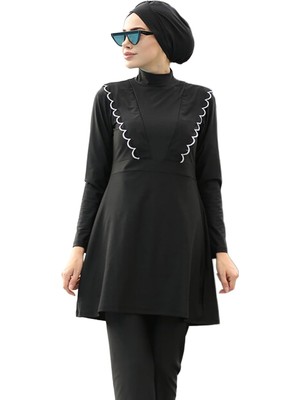 Happy Trend Mayo R034 Melek | 4'lü Su Itici Fırfırlı Dokuma Kumaş Tesettür Mayo| Likralı Tam Kapalı Kadın Mayosu