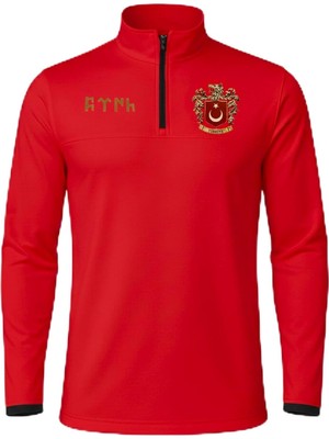 Happy Trend Türkiye Temalı Yarım Fermuarlı Eşofman Üstü, Uzun Kollu Spor Üst, Dik Yaka Günlük ve Antrenman Kullanımına UYGUN,%100 Polyester Sweatshirt