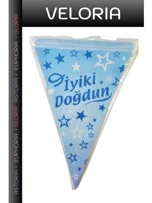 Veloria Özel Seri Duvar Süsü Eğlence Kutlama Iyiki Doğdun Üçgen Flama Mavi