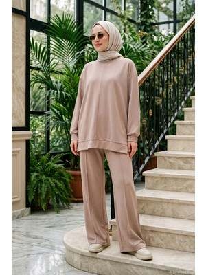 Lale Butik Tunik Pantolonlu Basic Penye Takım 002 Bej