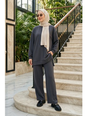 Lale Butik Tunik Pantolonlu Basic Penye Takım 002 Gri