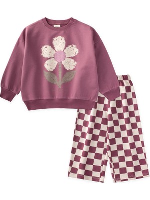 Cigit Desenli Sweatshirt Kız Çocuk Takım 2-8 Yaş Antik Pembe