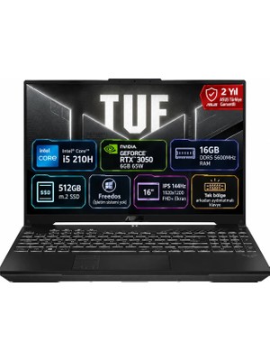 ASUS TUF Gaming F16 FX607VJ-RL033-GAMING Intel Core 5 210H 16GB 512GB SSD RTX 3050 6GB (65W) 16" FHD+ WUXGA 144Hz IPS Panel Taşınabilir Bilgisayar