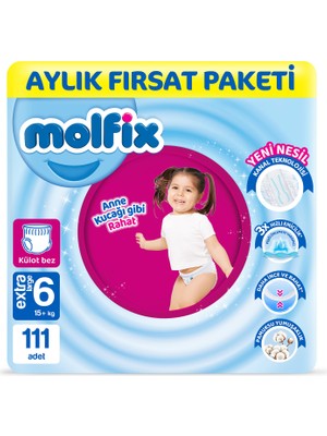 Molfix Pants Bebek Bezi 6 Beden E.Large Aylık Fırsat Paketi 111 Adet