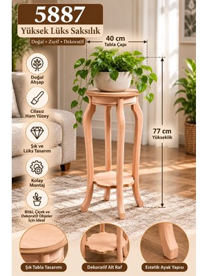 Defne Store 5887 Yüksek Lüks Saksılık 77 cm Cilasız Ham Ahşap Dekoratif Çiçeklik Standı, Boyanabilir Yuvarlak Saksı Sehpası 40X40X77 cm Dfnbez