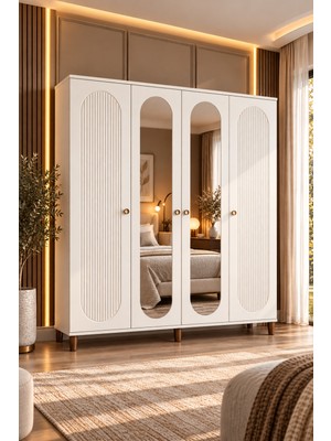 Setay Gardırop, Arel 4 Kapaklı Aynalı Dolap - 180 cm - Beyaz
