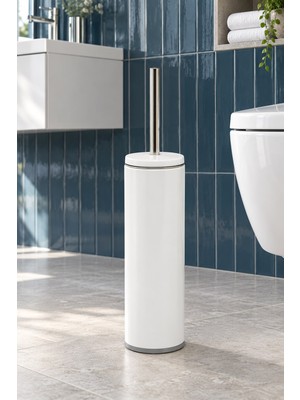 Primanova Cigo Beyaz Tuvalet Fırçası Suya Dayanıklı Malzeme ile Gri İç Kısım Modern Stil M-E42-01-07