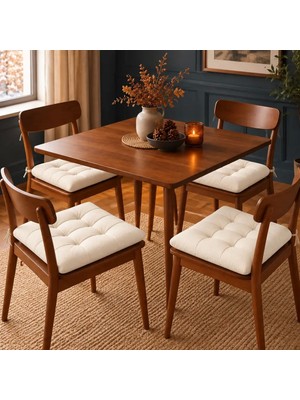 Patiyu 4’lü Kapitone Bağcıklı Sandalye Minderi · 40 × 40 × 3 cm · Krem · 40 × 40 × 3 cm · 4 Adet