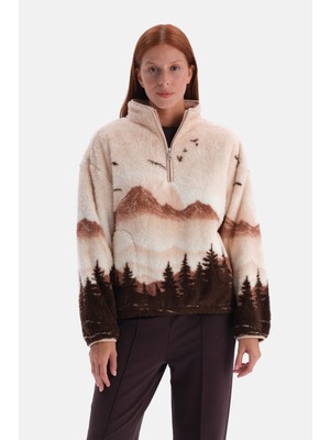 Dagi Multicolor Kadın Yarım Fermuarlı Manzara Desenli Sweatshirt