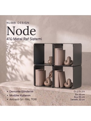 Node 4’lü Modüler Metal Komodin Açık Raflı Küp Tasarım Başucu Sehpası