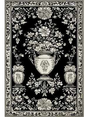 Kilim Home Siyah Beyaz Çiçekli Vintage Tema Salon Halısı Mutfak Halısı Yolluk Otantik Halı Mars 226