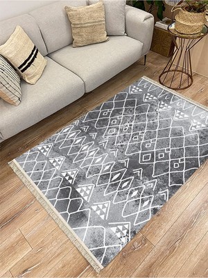 Kilim Home Cotton Serisi Gri Tonlarında Iskandinav Desen Dekoratif Dokuma Taban Kilim
