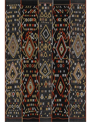 Kilim Home Modern Etnik Desenli Siyah Salon Halısı - Kaymaz Tabanlı, Yıkanabilir Şık Kilim Halı 2106