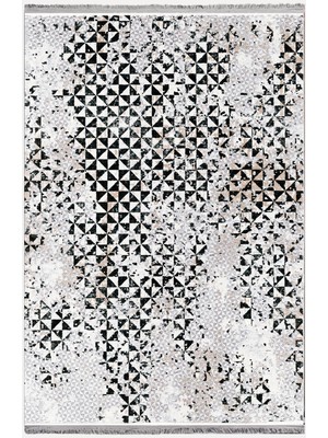 Kilim Home Mars 2093 Gri Tonlarında Eskitme Geometrik Desen Kaymaz Taban Dekoratif Halı