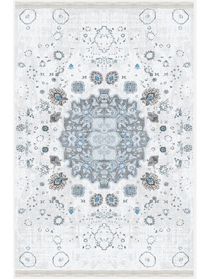 Kilim Home Mars Serisi Gri Mavi Etnik Geometrik Desen Kaymaz Taban Şönil Halı