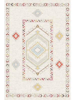 Kilim Home Krem Zeminli Etnik Geometrik Desenli Modern Kilim Pastel Renkli Dekoratif Salon Halısı 2128