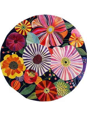 Kilim Home Mars 200 Çok Renkli Çiçekli Yuvarlak Dokuma Taban Salon Alan Halısı