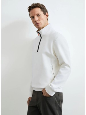Lufian Lufıan Wyatt Kırık Beyaz Erkek Fermuarlı Slim Fit Sweatshirt