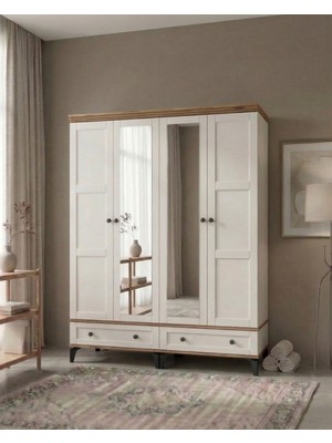 Ozmira Home Orya 4 Kapılı Aynalı Mdf Gardırop